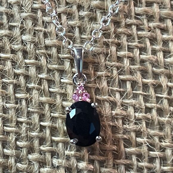 Midnight And Pink Sapphire Ring 8 And Pendant Necklace 18” Set - Picture 2 of 16